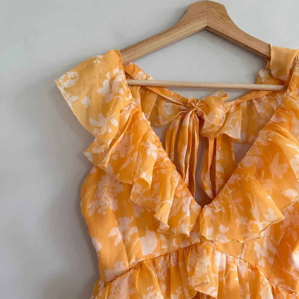 Abercrombie & Fitch Floral Ruffles Sleeveless V-Neck Maxi Dress Yellow M NWT